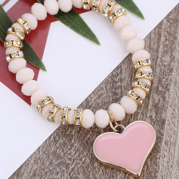 Jewelry - Stretch Bracelet- NEW- Pink Heart with Beads